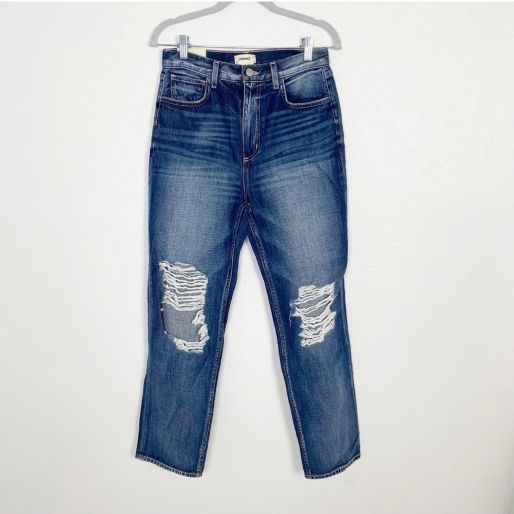 L’agence Ezra Ultra High Rise Stove Pipe Straight Jeans Distressed Ripped Cotton